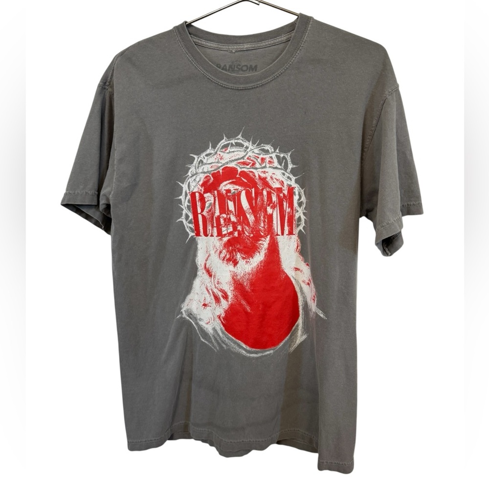 High End Ransom Gray Red Jesus Graphic T-Shirt Men’s M MINTY